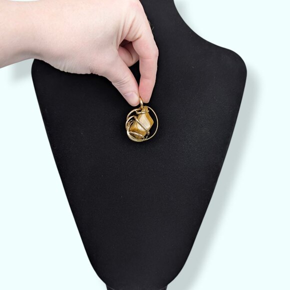 Bohemian Tiger's Eye Metal Wrapped Pendant - Picture 2 of 6